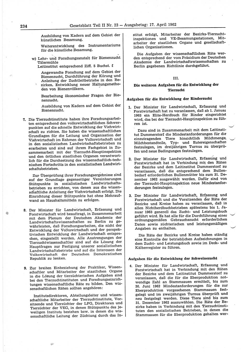 Gesetzblatt (GBl.) der Deutschen Demokratischen Republik (DDR) Teil ⅠⅠ 1962, Seite 234 (GBl. DDR ⅠⅠ 1962, S. 234)