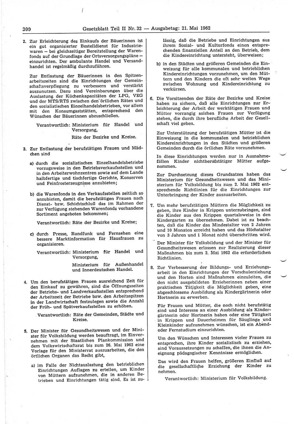 Gesetzblatt (GBl.) der Deutschen Demokratischen Republik (DDR) Teil ⅠⅠ 1962, Seite 300 (GBl. DDR ⅠⅠ 1962, S. 300)