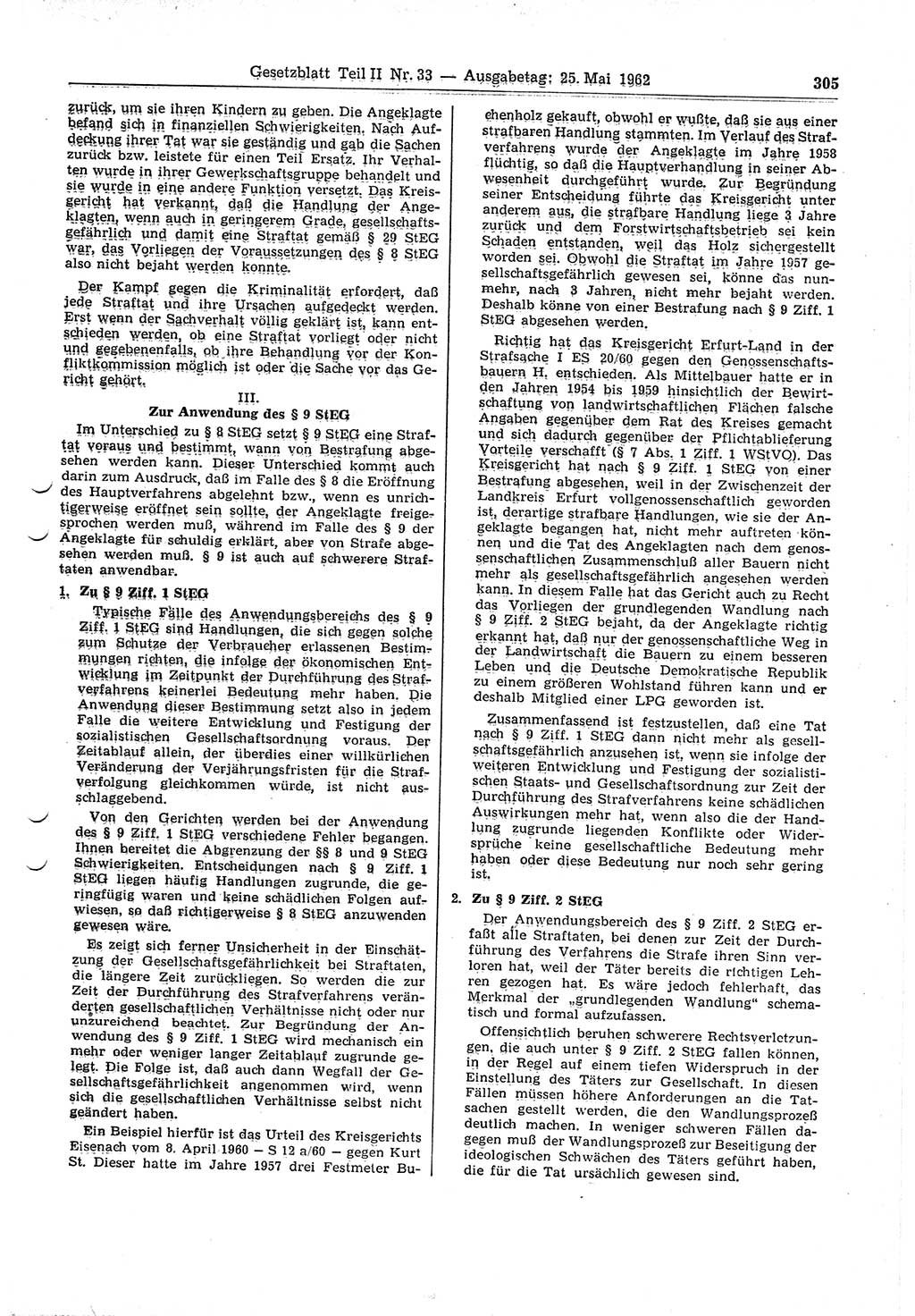 Gesetzblatt (GBl.) der Deutschen Demokratischen Republik (DDR) Teil ⅠⅠ 1962, Seite 305 (GBl. DDR ⅠⅠ 1962, S. 305)