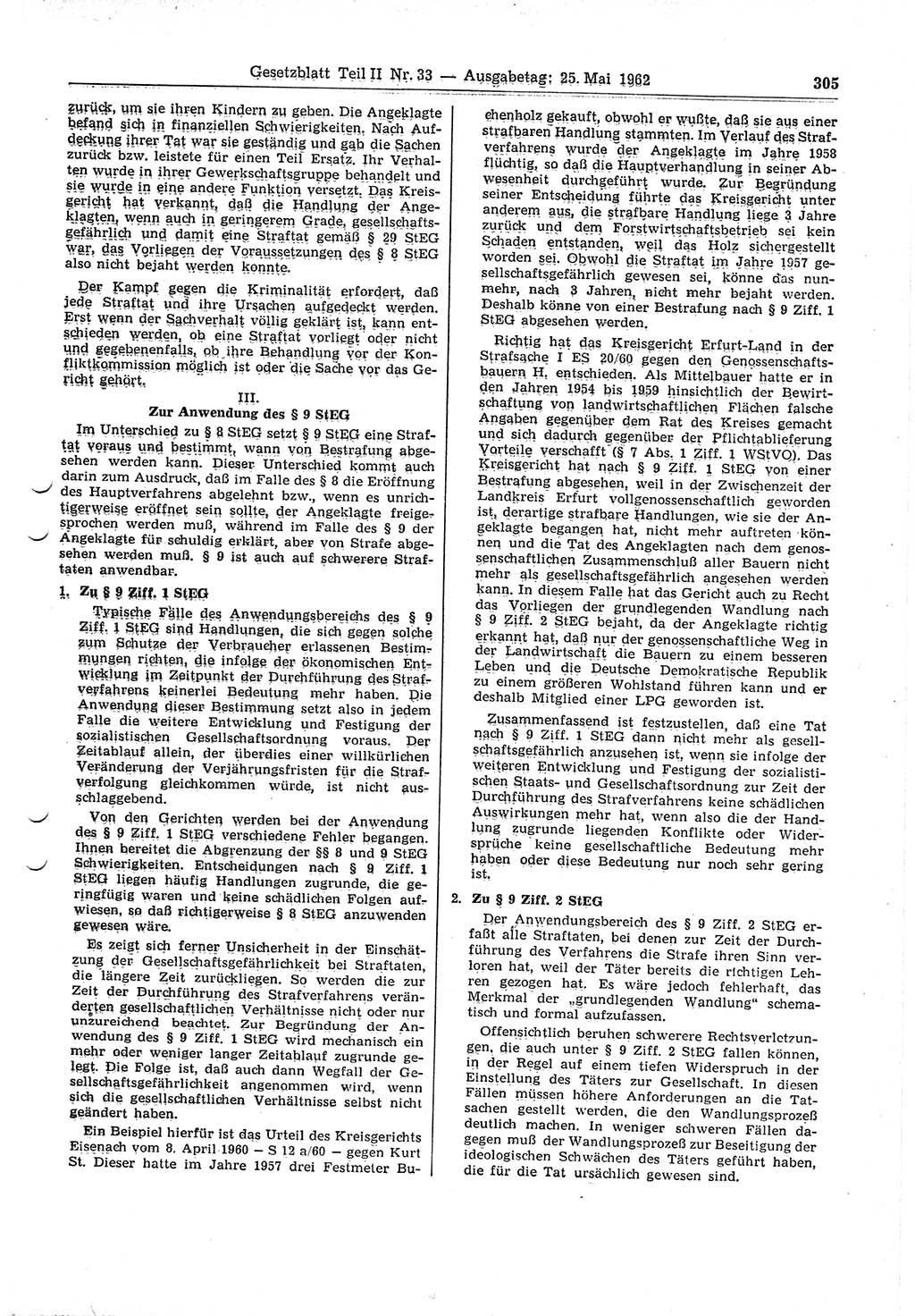 Gesetzblatt (GBl.) der Deutschen Demokratischen Republik (DDR) Teil ⅠⅠ 1962, Seite 305 (GBl. DDR ⅠⅠ 1962, S. 305)