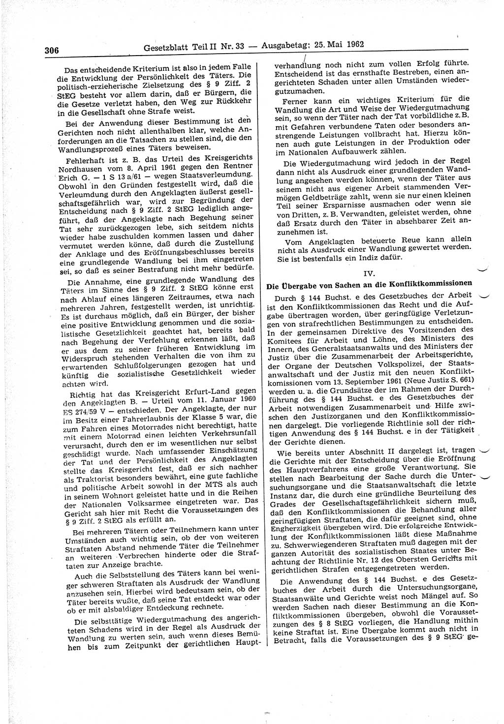 Gesetzblatt (GBl.) der Deutschen Demokratischen Republik (DDR) Teil ⅠⅠ 1962, Seite 306 (GBl. DDR ⅠⅠ 1962, S. 306)