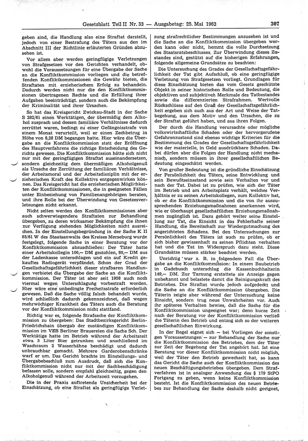 Gesetzblatt (GBl.) der Deutschen Demokratischen Republik (DDR) Teil ⅠⅠ 1962, Seite 307 (GBl. DDR ⅠⅠ 1962, S. 307)