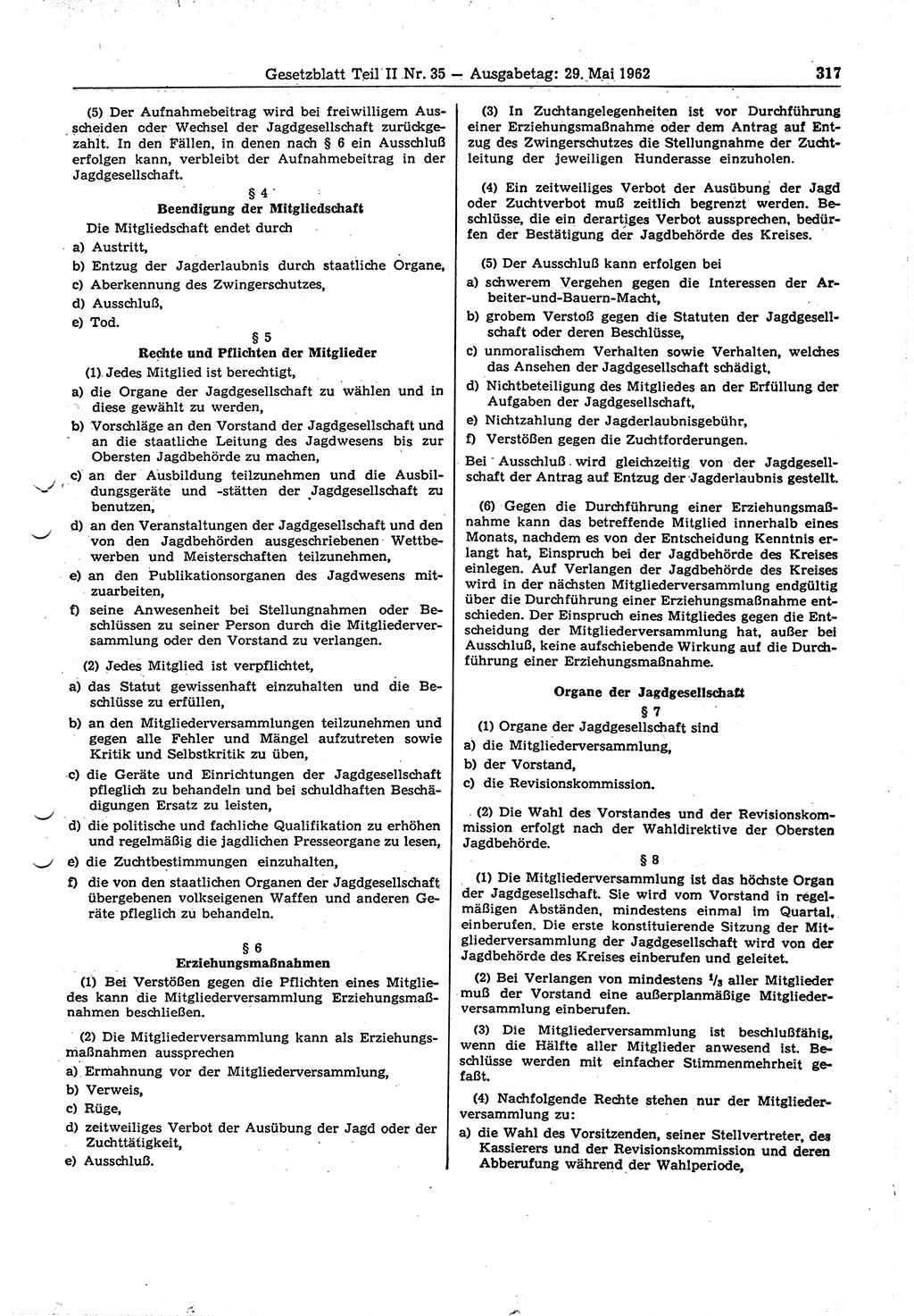 Gesetzblatt (GBl.) der Deutschen Demokratischen Republik (DDR) Teil ⅠⅠ 1962, Seite 317 (GBl. DDR ⅠⅠ 1962, S. 317)