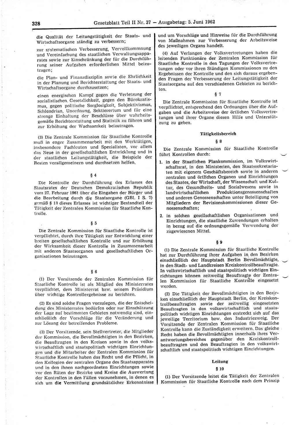 Gesetzblatt (GBl.) der Deutschen Demokratischen Republik (DDR) Teil ⅠⅠ 1962, Seite 328 (GBl. DDR ⅠⅠ 1962, S. 328)