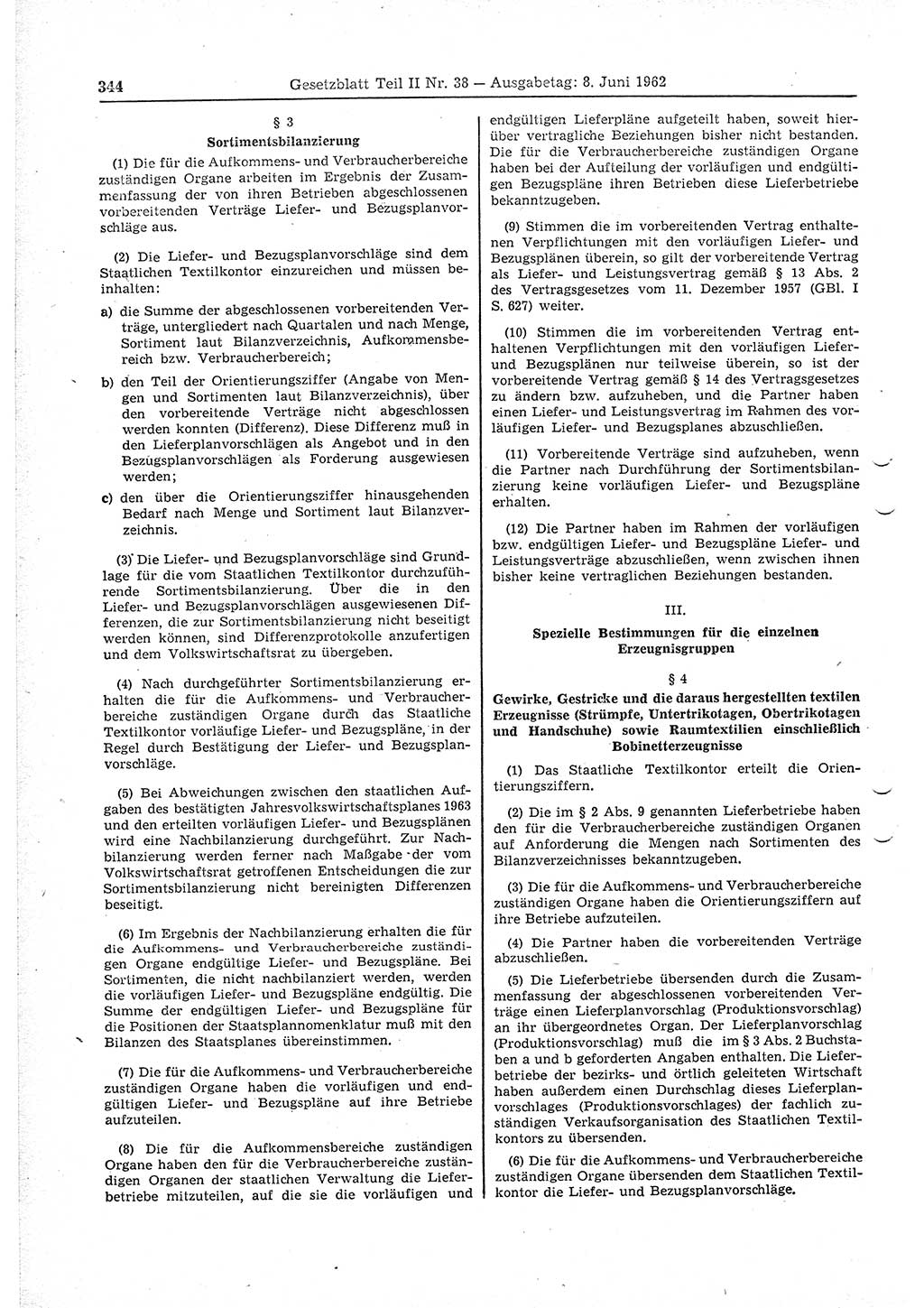 Gesetzblatt (GBl.) der Deutschen Demokratischen Republik (DDR) Teil ⅠⅠ 1962, Seite 344 (GBl. DDR ⅠⅠ 1962, S. 344)