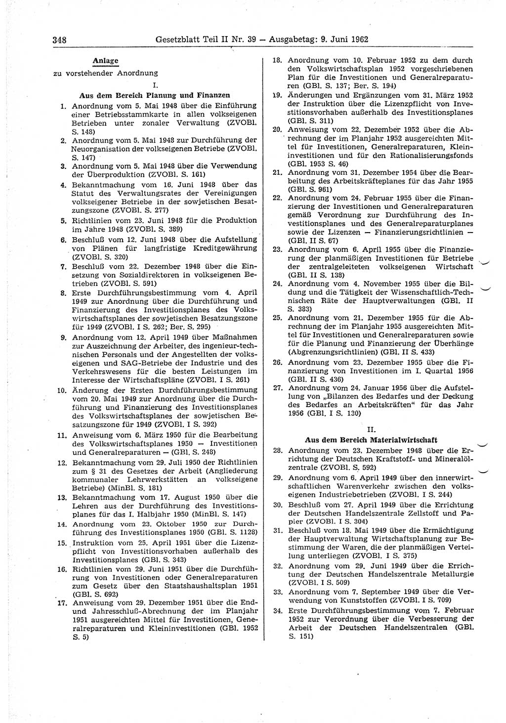 Gesetzblatt (GBl.) der Deutschen Demokratischen Republik (DDR) Teil ⅠⅠ 1962, Seite 348 (GBl. DDR ⅠⅠ 1962, S. 348)
