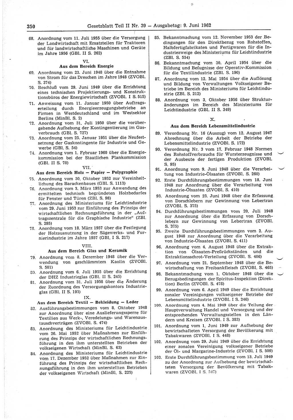 Gesetzblatt (GBl.) der Deutschen Demokratischen Republik (DDR) Teil ⅠⅠ 1962, Seite 350 (GBl. DDR ⅠⅠ 1962, S. 350)