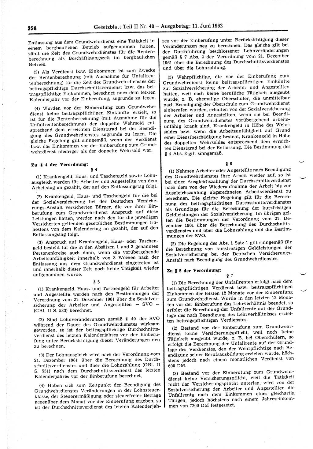 Gesetzblatt (GBl.) der Deutschen Demokratischen Republik (DDR) Teil ⅠⅠ 1962, Seite 356 (GBl. DDR ⅠⅠ 1962, S. 356)