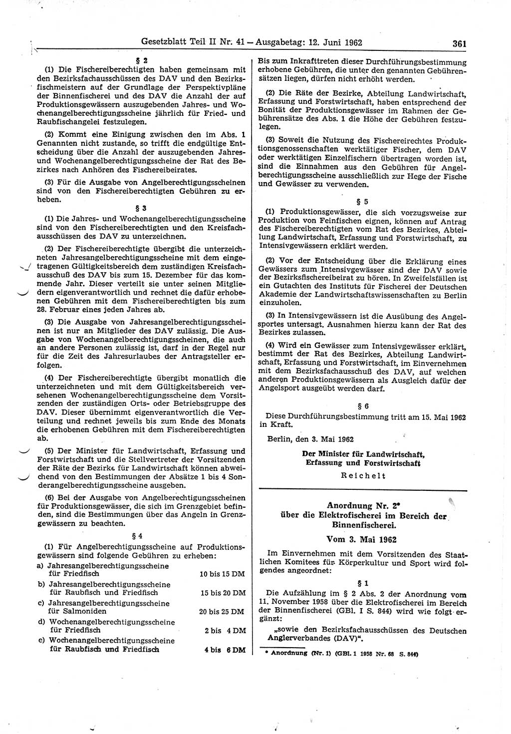 Gesetzblatt (GBl.) der Deutschen Demokratischen Republik (DDR) Teil ⅠⅠ 1962, Seite 361 (GBl. DDR ⅠⅠ 1962, S. 361)