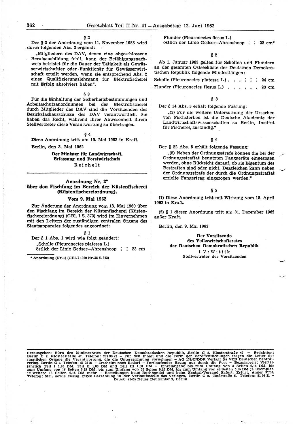 Gesetzblatt (GBl.) der Deutschen Demokratischen Republik (DDR) Teil ⅠⅠ 1962, Seite 362 (GBl. DDR ⅠⅠ 1962, S. 362)