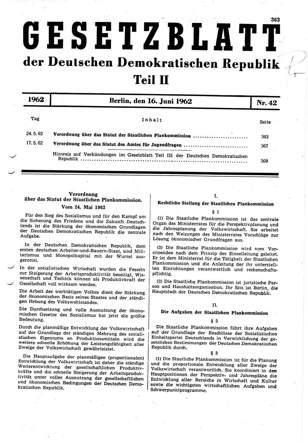 Gesetzblatt (GBl.) der Deutschen Demokratischen Republik (DDR) Teil ⅠⅠ 1962, Seite 363 (GBl. DDR ⅠⅠ 1962, S. 363)