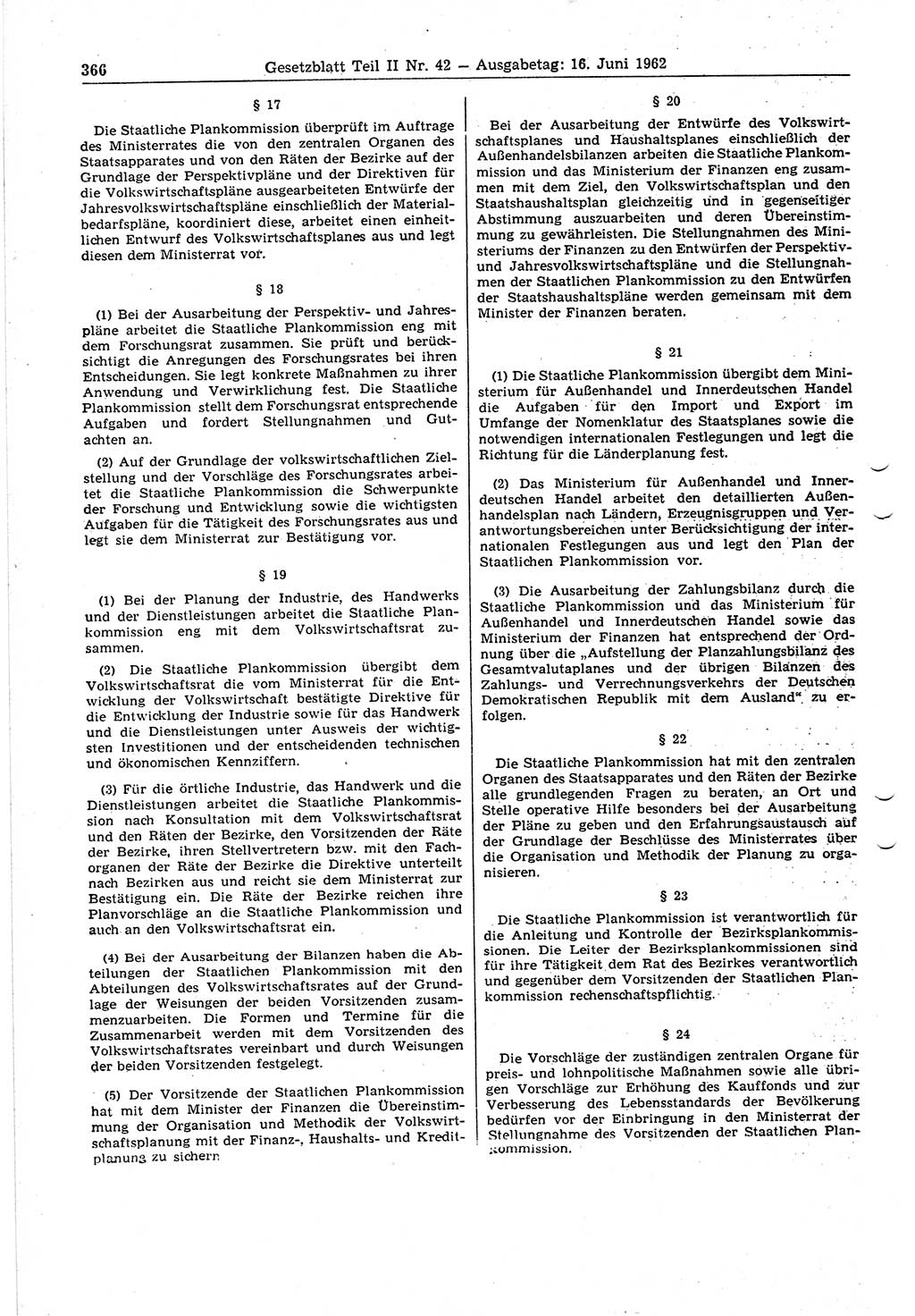 Gesetzblatt (GBl.) der Deutschen Demokratischen Republik (DDR) Teil ⅠⅠ 1962, Seite 366 (GBl. DDR ⅠⅠ 1962, S. 366)