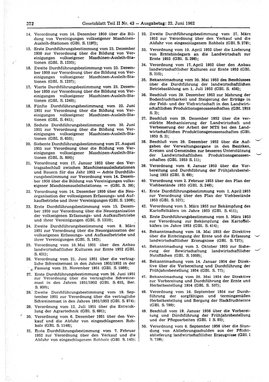 Gesetzblatt (GBl.) der Deutschen Demokratischen Republik (DDR) Teil ⅠⅠ 1962, Seite 372 (GBl. DDR ⅠⅠ 1962, S. 372)
