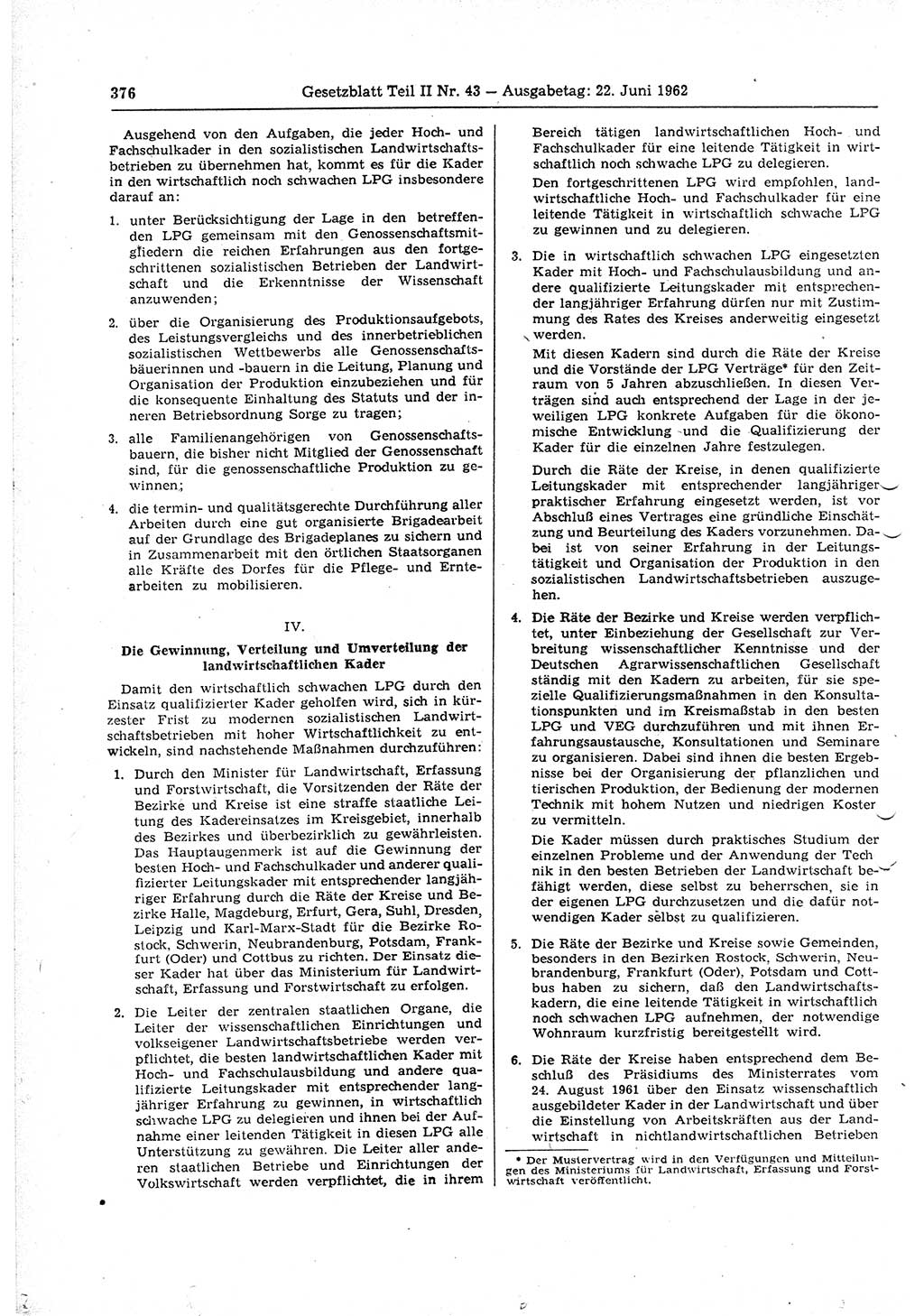 Gesetzblatt (GBl.) der Deutschen Demokratischen Republik (DDR) Teil ⅠⅠ 1962, Seite 376 (GBl. DDR ⅠⅠ 1962, S. 376)