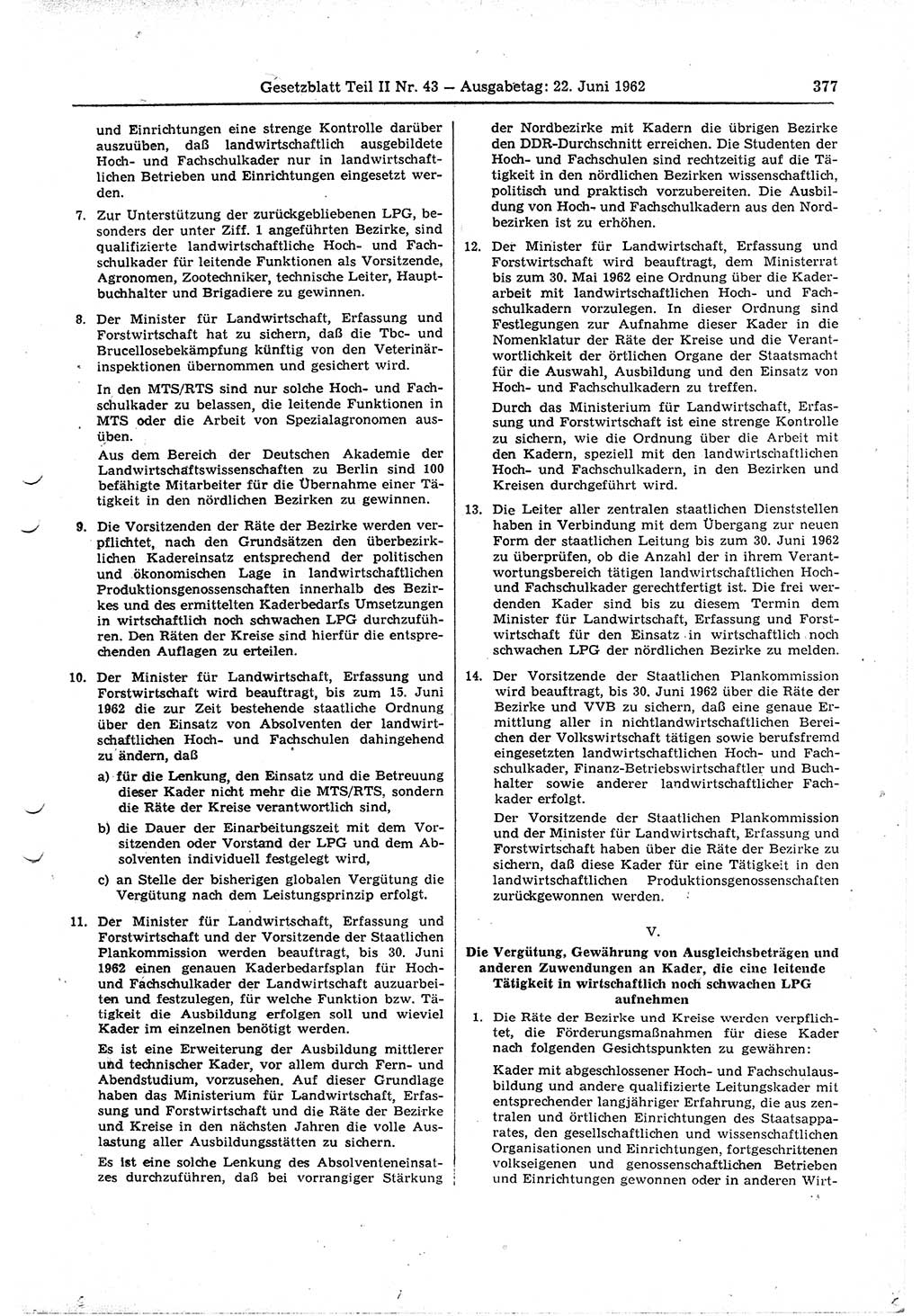 Gesetzblatt (GBl.) der Deutschen Demokratischen Republik (DDR) Teil ⅠⅠ 1962, Seite 377 (GBl. DDR ⅠⅠ 1962, S. 377)