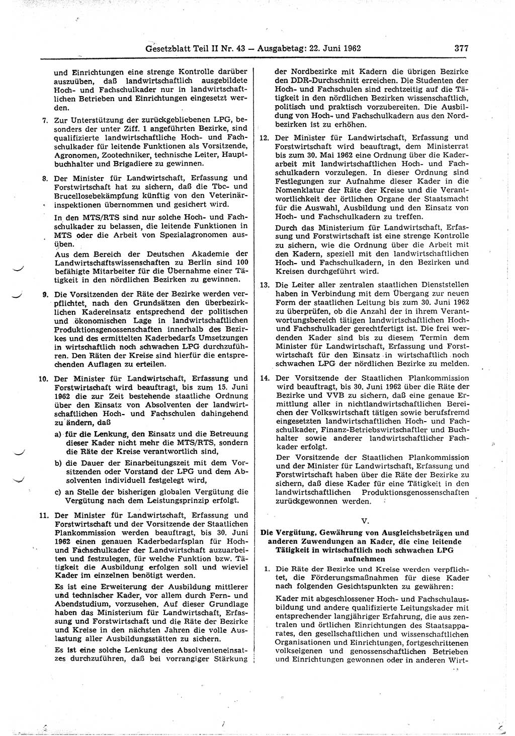 Gesetzblatt (GBl.) der Deutschen Demokratischen Republik (DDR) Teil ⅠⅠ 1962, Seite 377 (GBl. DDR ⅠⅠ 1962, S. 377)