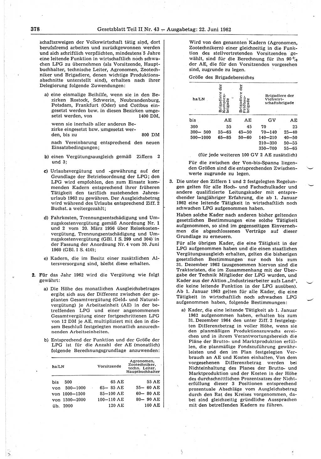 Gesetzblatt (GBl.) der Deutschen Demokratischen Republik (DDR) Teil ⅠⅠ 1962, Seite 378 (GBl. DDR ⅠⅠ 1962, S. 378)