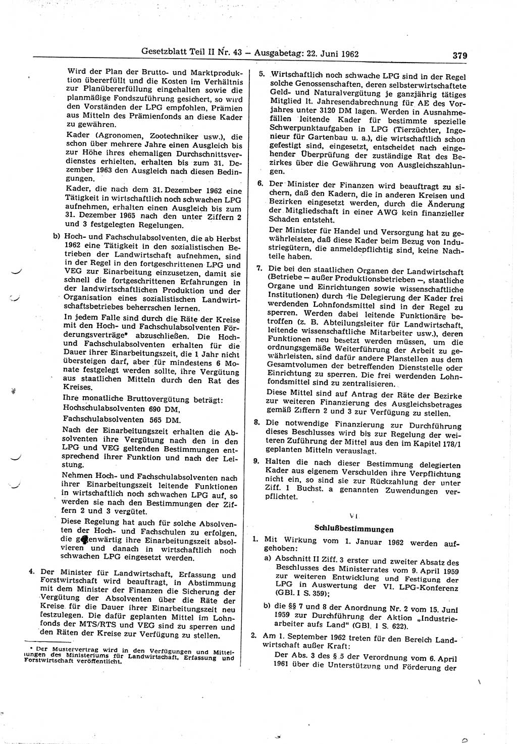 Gesetzblatt (GBl.) der Deutschen Demokratischen Republik (DDR) Teil ⅠⅠ 1962, Seite 379 (GBl. DDR ⅠⅠ 1962, S. 379)