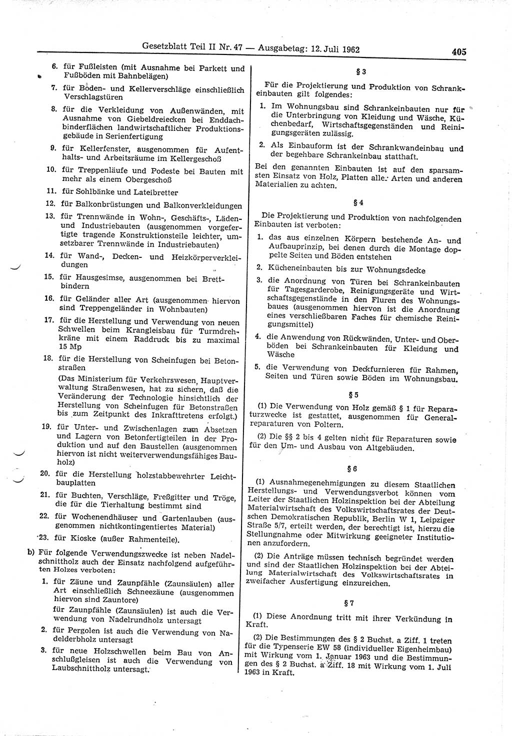 Gesetzblatt (GBl.) der Deutschen Demokratischen Republik (DDR) Teil â… â… 1962, Seite 405 (GBl. DDR â… â… 1962, S. 405)