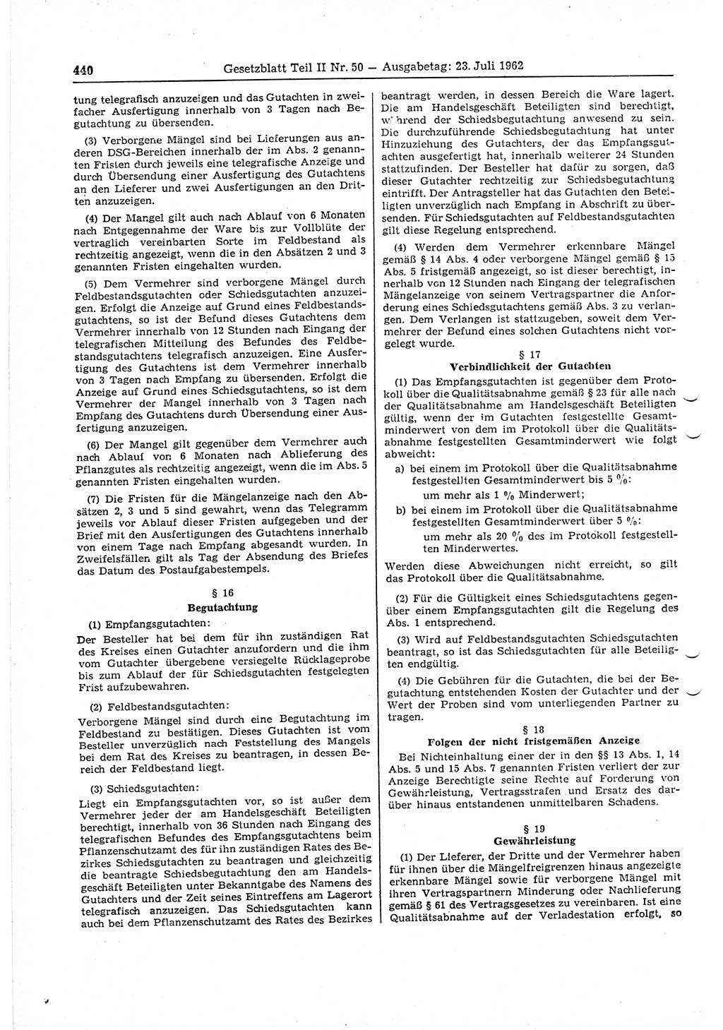 Gesetzblatt (GBl.) der Deutschen Demokratischen Republik (DDR) Teil ⅠⅠ 1962, Seite 440 (GBl. DDR ⅠⅠ 1962, S. 440)