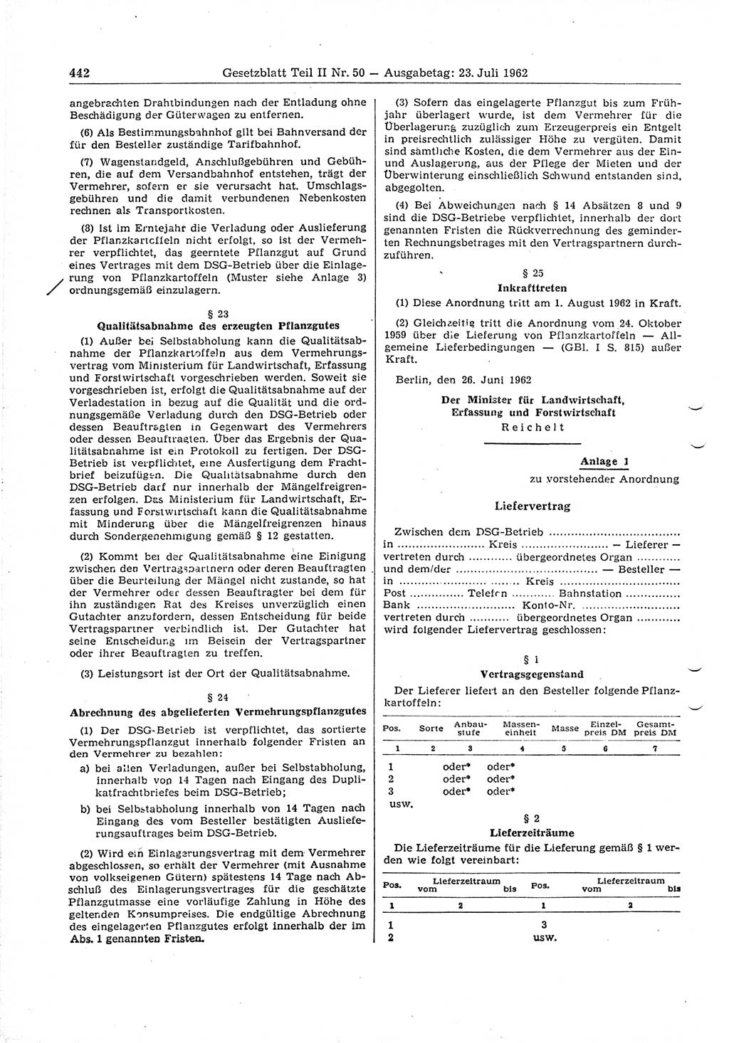 Gesetzblatt (GBl.) der Deutschen Demokratischen Republik (DDR) Teil â… â… 1962, Seite 442 (GBl. DDR â… â… 1962, S. 442)