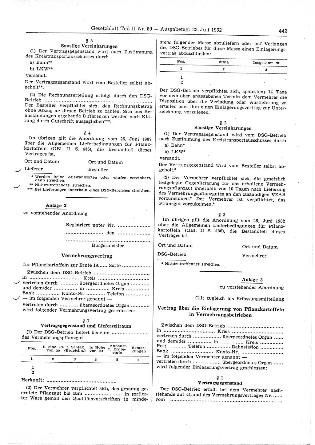 Gesetzblatt (GBl.) der Deutschen Demokratischen Republik (DDR) Teil ⅠⅠ 1962, Seite 443 (GBl. DDR ⅠⅠ 1962, S. 443)