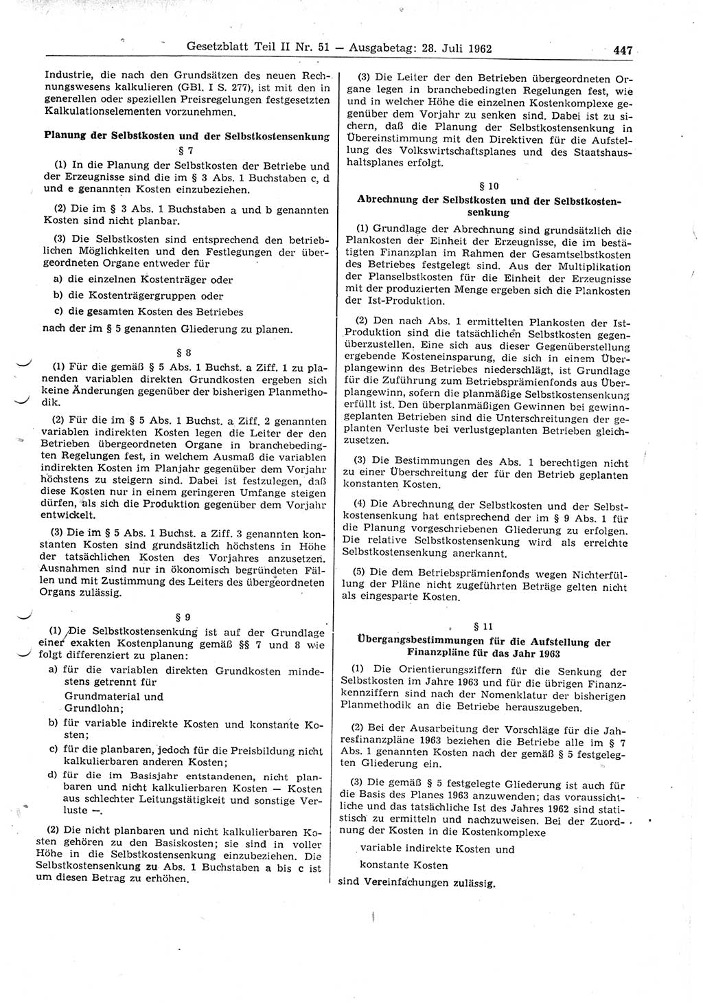Gesetzblatt (GBl.) der Deutschen Demokratischen Republik (DDR) Teil ⅠⅠ 1962, Seite 447 (GBl. DDR ⅠⅠ 1962, S. 447)