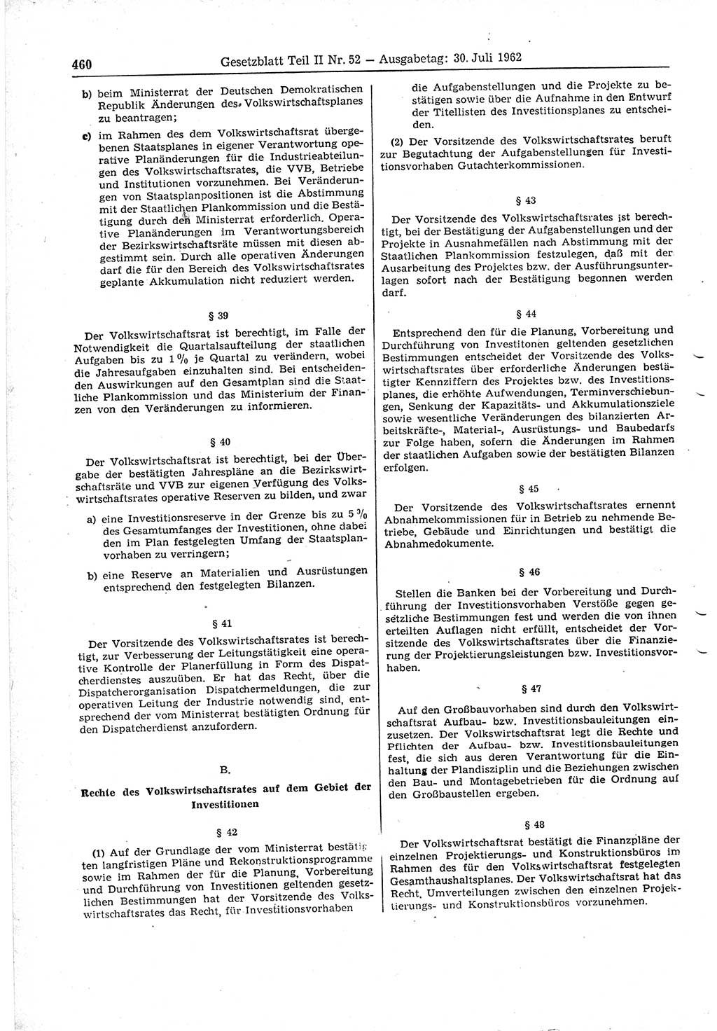 Gesetzblatt (GBl.) der Deutschen Demokratischen Republik (DDR) Teil ⅠⅠ 1962, Seite 460 (GBl. DDR ⅠⅠ 1962, S. 460)