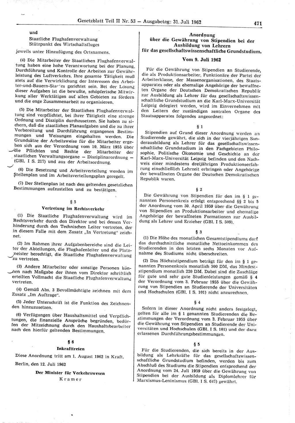 Gesetzblatt (GBl.) der Deutschen Demokratischen Republik (DDR) Teil ⅠⅠ 1962, Seite 471 (GBl. DDR ⅠⅠ 1962, S. 471)