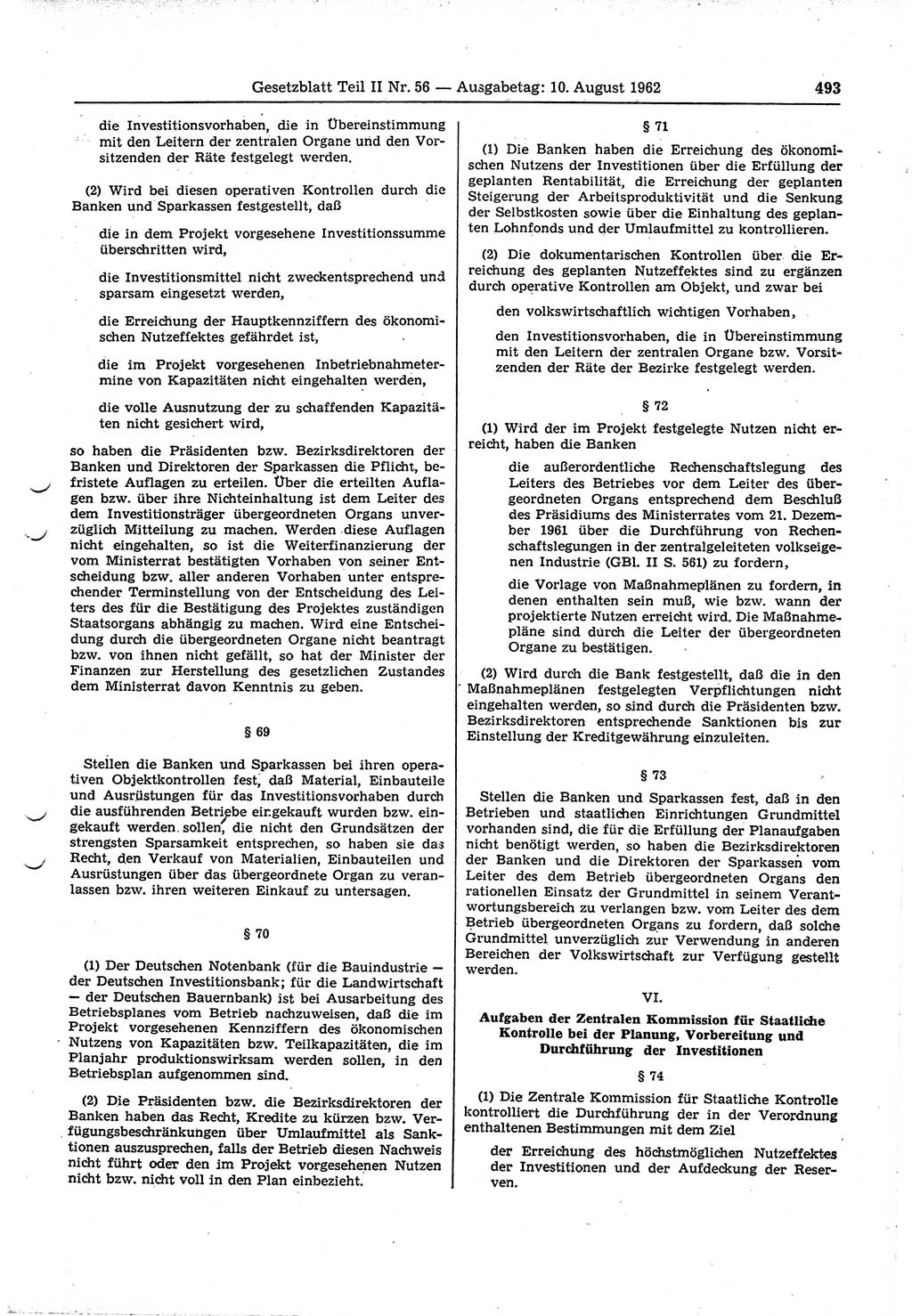 Gesetzblatt (GBl.) der Deutschen Demokratischen Republik (DDR) Teil ⅠⅠ 1962, Seite 493 (GBl. DDR ⅠⅠ 1962, S. 493)