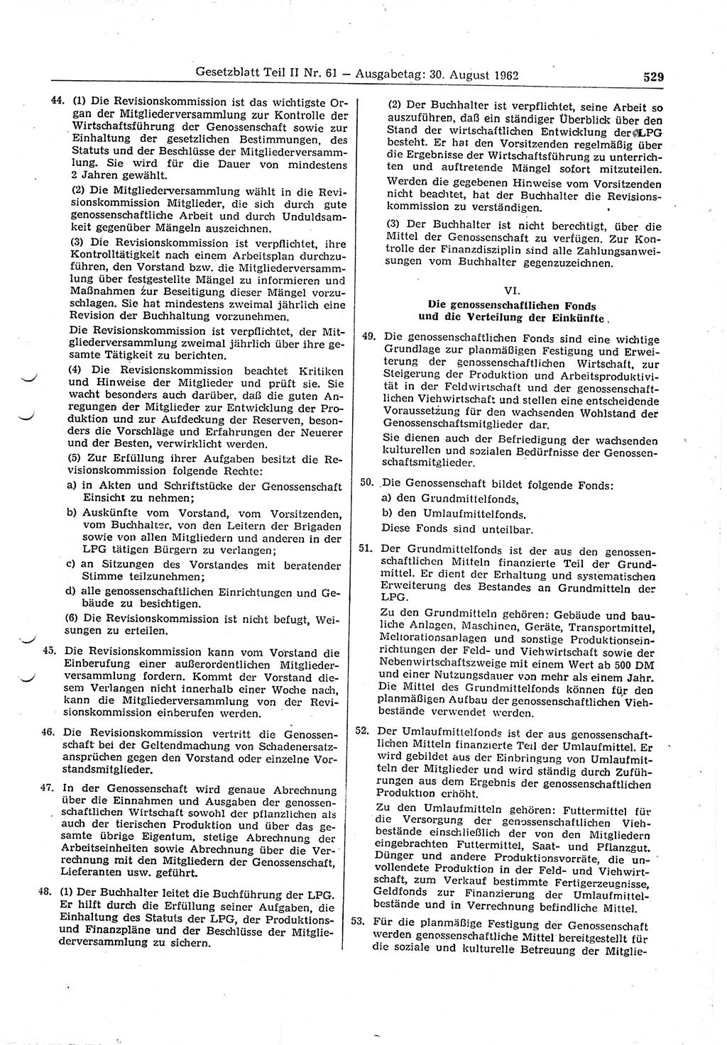 Gesetzblatt (GBl.) der Deutschen Demokratischen Republik (DDR) Teil ⅠⅠ 1962, Seite 529 (GBl. DDR ⅠⅠ 1962, S. 529)
