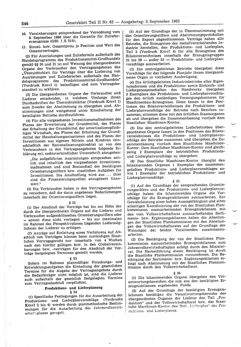 Gesetzblatt (GBl.) der Deutschen Demokratischen Republik (DDR) Teil ⅠⅠ 1962, Seite 546 (GBl. DDR ⅠⅠ 1962, S. 546)