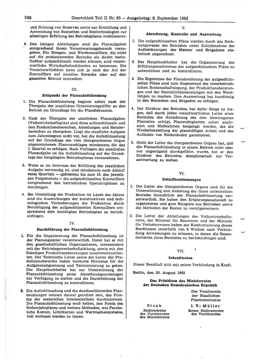 Gesetzblatt (GBl.) der Deutschen Demokratischen Republik (DDR) Teil ⅠⅠ 1962, Seite 556 (GBl. DDR ⅠⅠ 1962, S. 556)