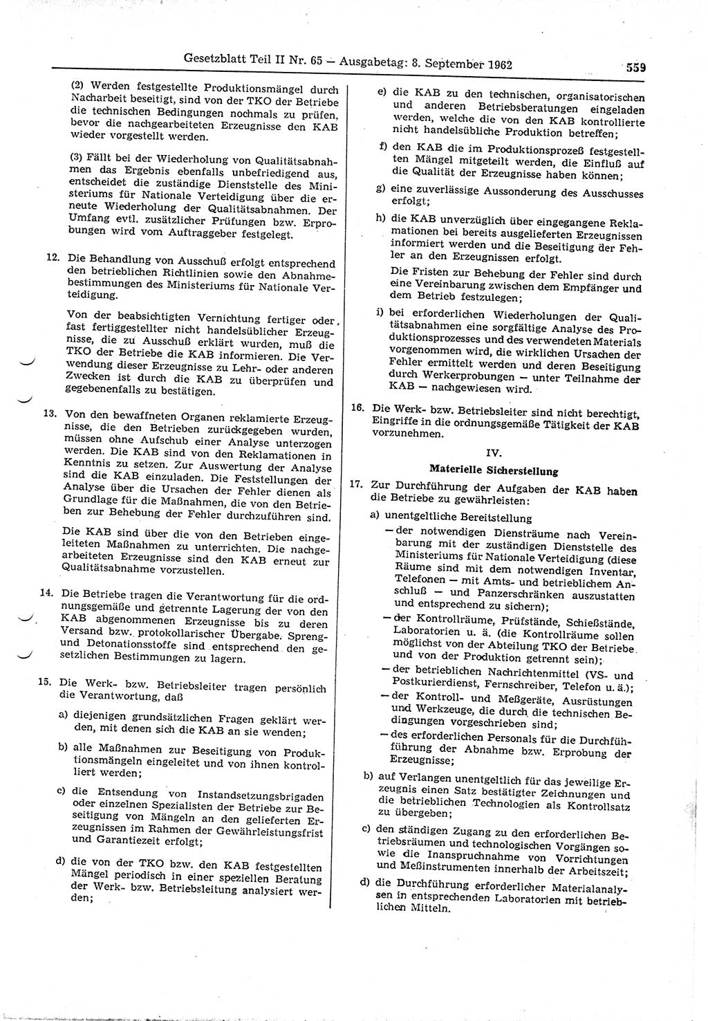 Gesetzblatt (GBl.) der Deutschen Demokratischen Republik (DDR) Teil ⅠⅠ 1962, Seite 559 (GBl. DDR ⅠⅠ 1962, S. 559)