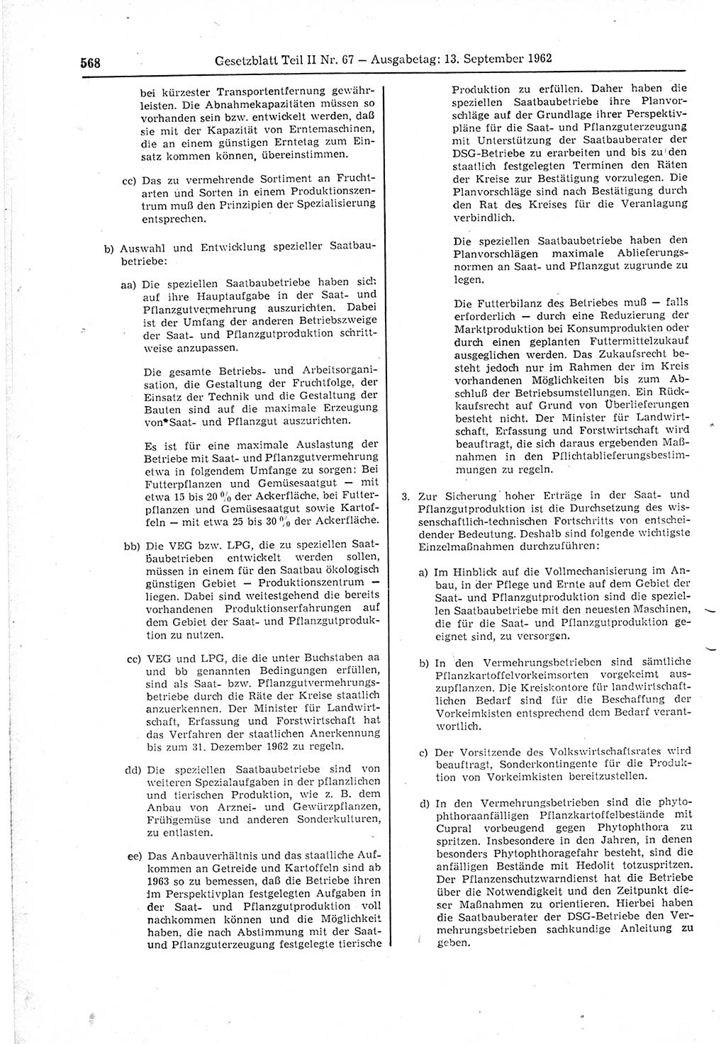Gesetzblatt (GBl.) der Deutschen Demokratischen Republik (DDR) Teil ⅠⅠ 1962, Seite 568 (GBl. DDR ⅠⅠ 1962, S. 568)