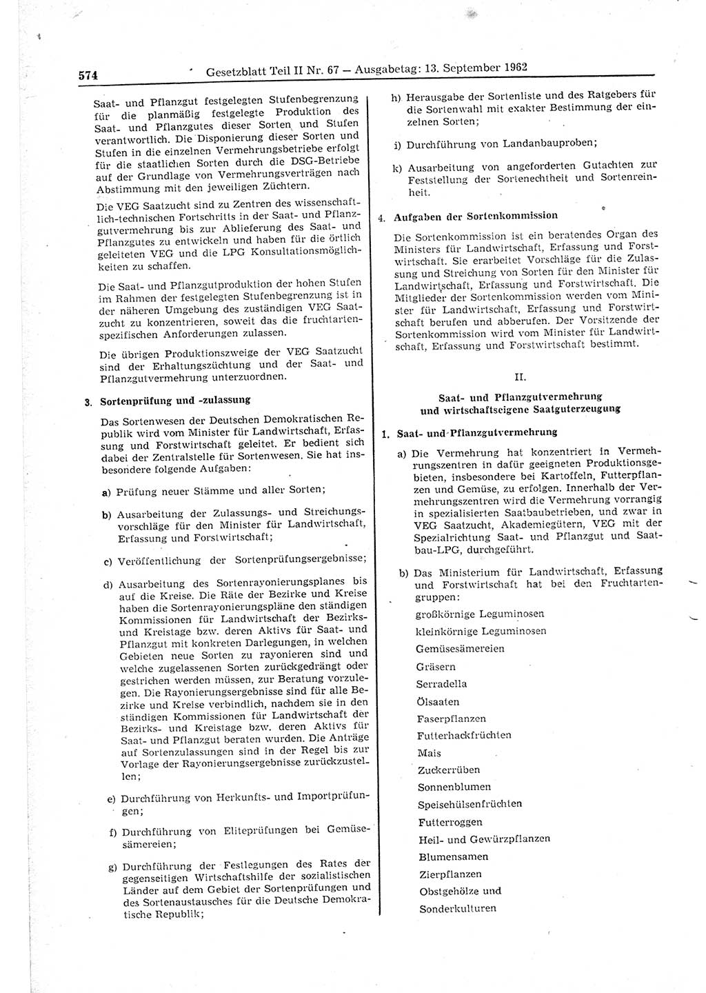 Gesetzblatt (GBl.) der Deutschen Demokratischen Republik (DDR) Teil ⅠⅠ 1962, Seite 574 (GBl. DDR ⅠⅠ 1962, S. 574)