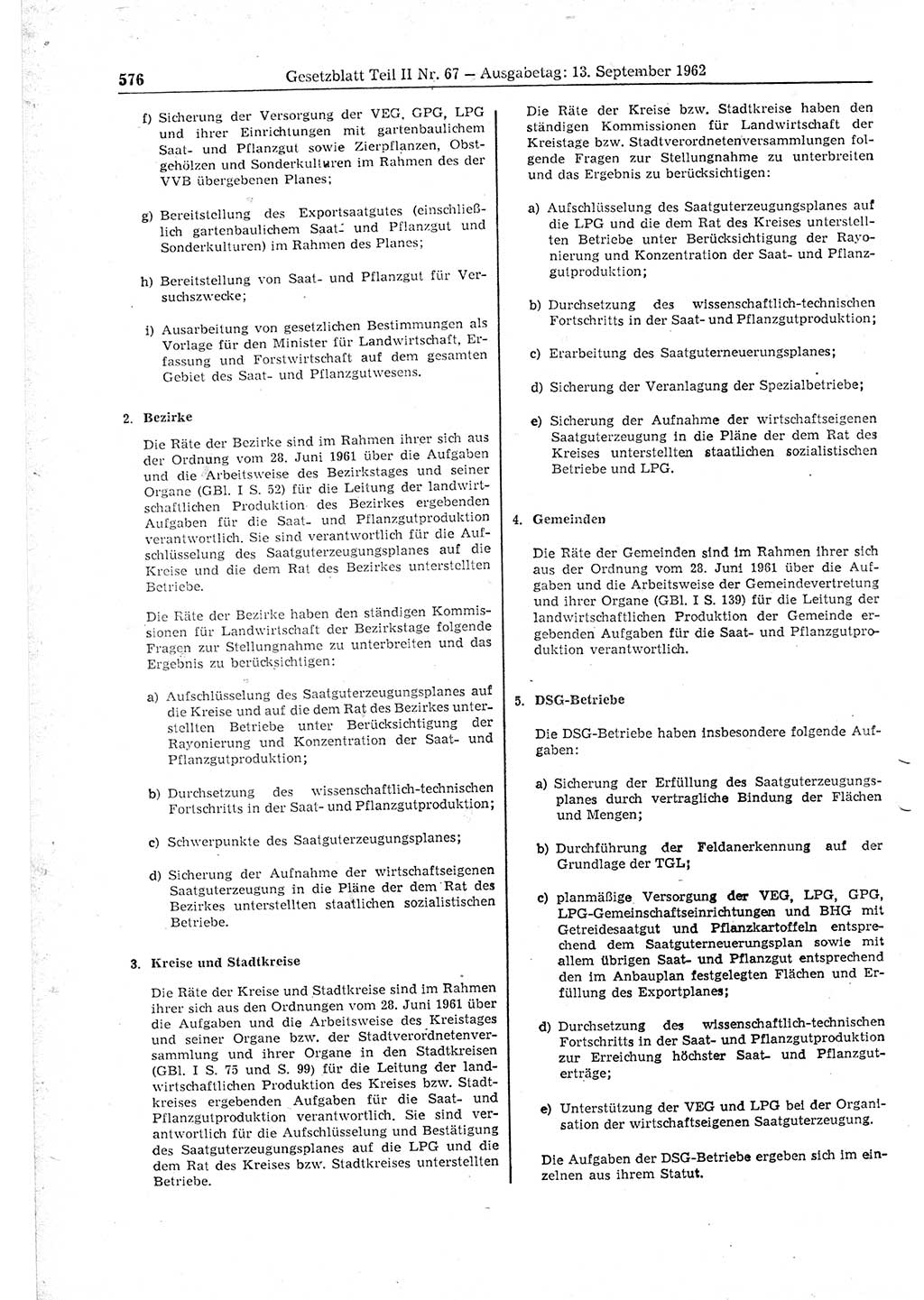 Gesetzblatt (GBl.) der Deutschen Demokratischen Republik (DDR) Teil ⅠⅠ 1962, Seite 576 (GBl. DDR ⅠⅠ 1962, S. 576)