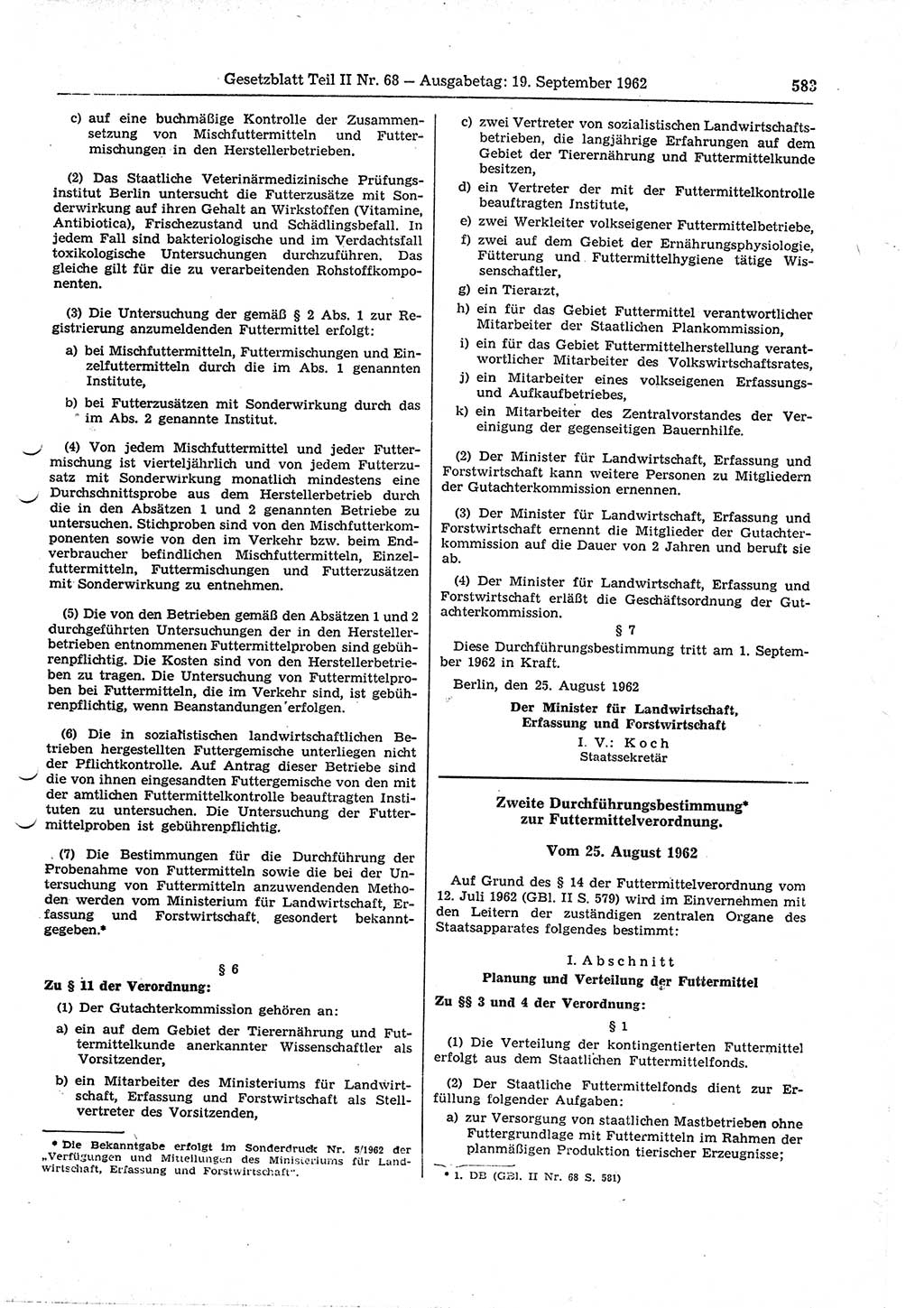 Gesetzblatt (GBl.) der Deutschen Demokratischen Republik (DDR) Teil ⅠⅠ 1962, Seite 583 (GBl. DDR ⅠⅠ 1962, S. 583)