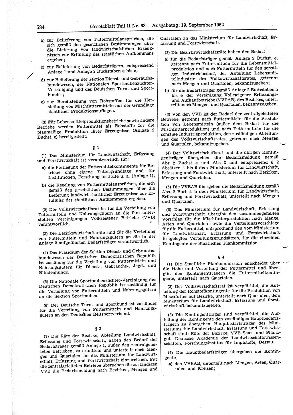 Gesetzblatt (GBl.) der Deutschen Demokratischen Republik (DDR) Teil ⅠⅠ 1962, Seite 584 (GBl. DDR ⅠⅠ 1962, S. 584)