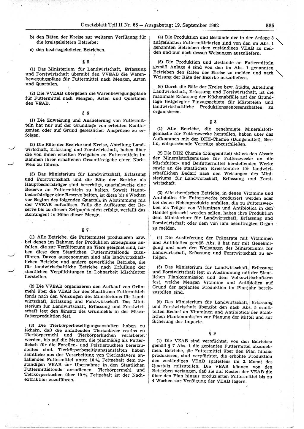 Gesetzblatt (GBl.) der Deutschen Demokratischen Republik (DDR) Teil ⅠⅠ 1962, Seite 585 (GBl. DDR ⅠⅠ 1962, S. 585)