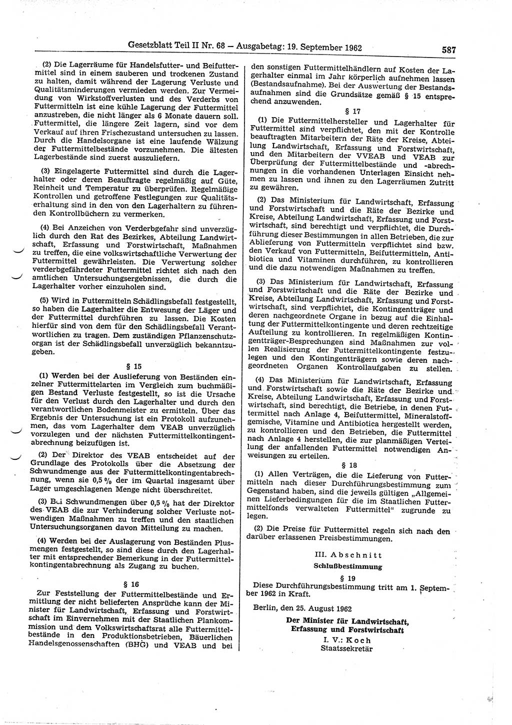 Gesetzblatt (GBl.) der Deutschen Demokratischen Republik (DDR) Teil ⅠⅠ 1962, Seite 587 (GBl. DDR ⅠⅠ 1962, S. 587)