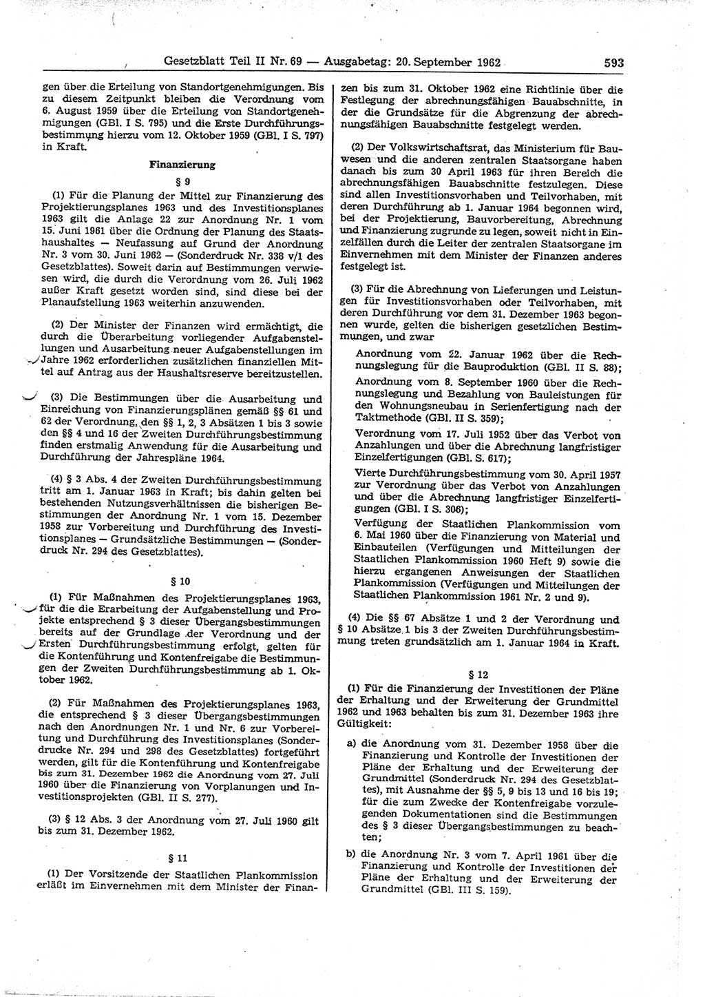 Gesetzblatt (GBl.) der Deutschen Demokratischen Republik (DDR) Teil ⅠⅠ 1962, Seite 593 (GBl. DDR ⅠⅠ 1962, S. 593)