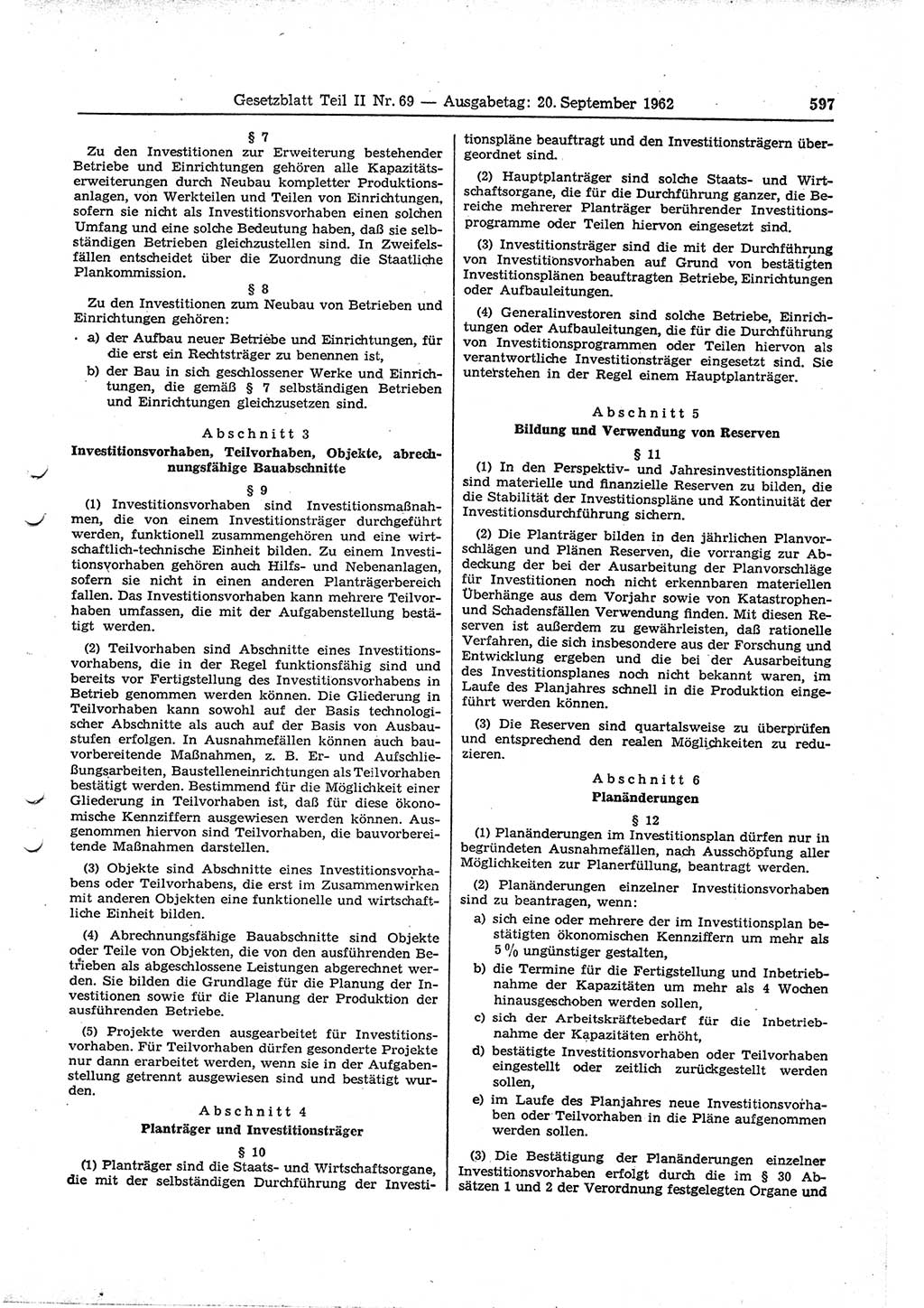 Gesetzblatt (GBl.) der Deutschen Demokratischen Republik (DDR) Teil ⅠⅠ 1962, Seite 597 (GBl. DDR ⅠⅠ 1962, S. 597)