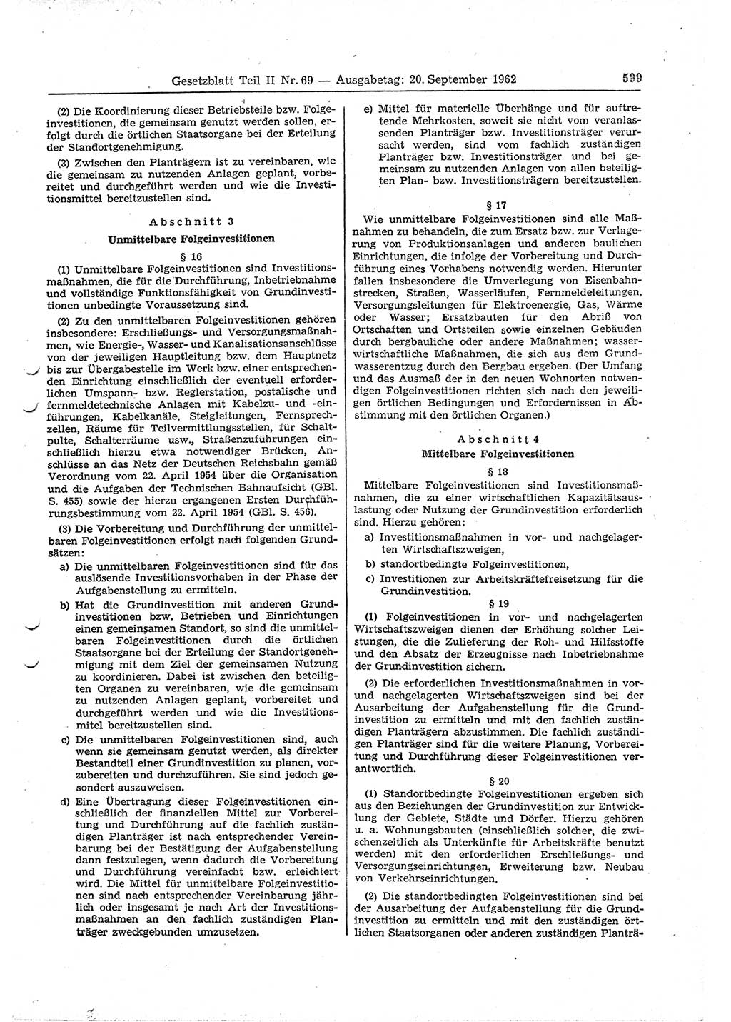 Gesetzblatt (GBl.) der Deutschen Demokratischen Republik (DDR) Teil ⅠⅠ 1962, Seite 599 (GBl. DDR ⅠⅠ 1962, S. 599)