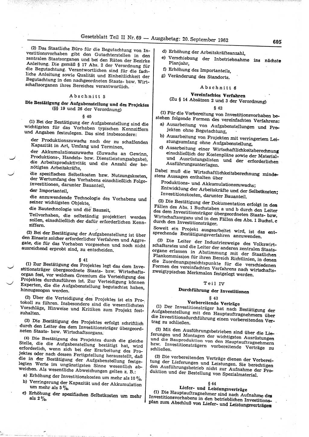 Gesetzblatt (GBl.) der Deutschen Demokratischen Republik (DDR) Teil ⅠⅠ 1962, Seite 605 (GBl. DDR ⅠⅠ 1962, S. 605)