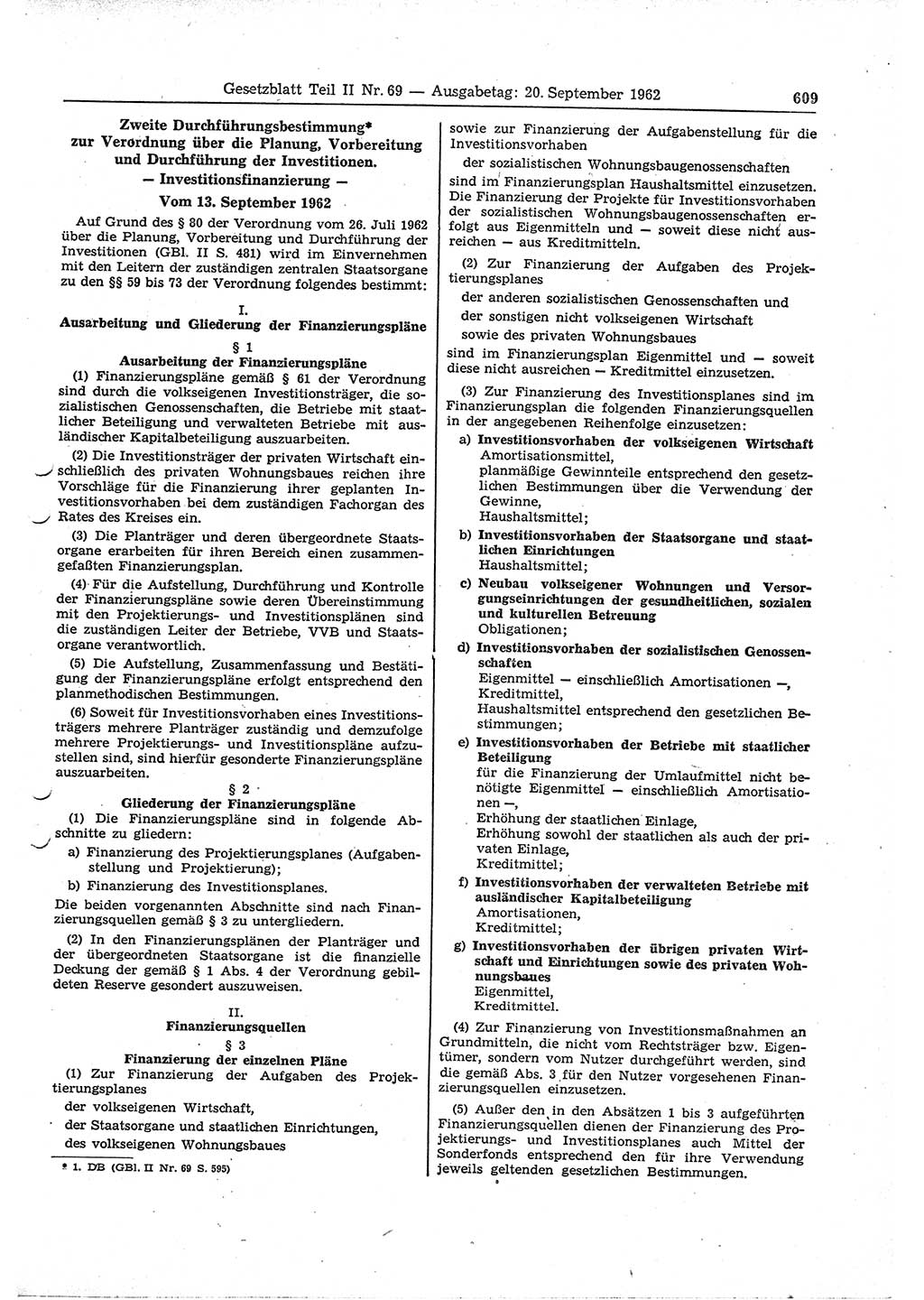 Gesetzblatt (GBl.) der Deutschen Demokratischen Republik (DDR) Teil ⅠⅠ 1962, Seite 609 (GBl. DDR ⅠⅠ 1962, S. 609)