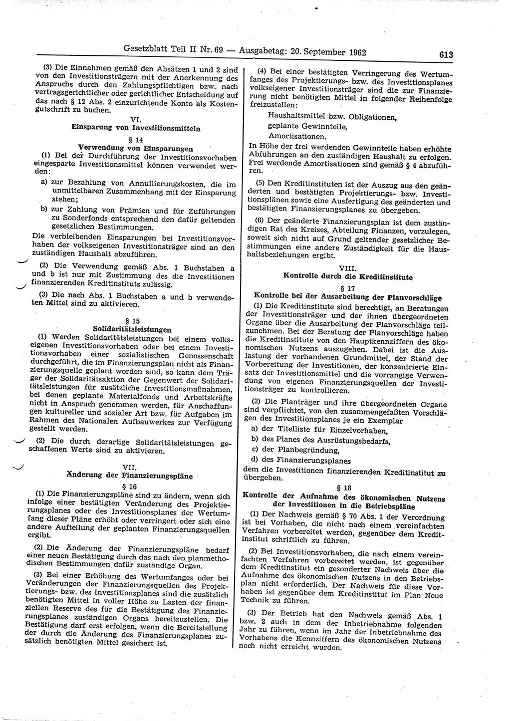 Gesetzblatt (GBl.) der Deutschen Demokratischen Republik (DDR) Teil ⅠⅠ 1962, Seite 613 (GBl. DDR ⅠⅠ 1962, S. 613)