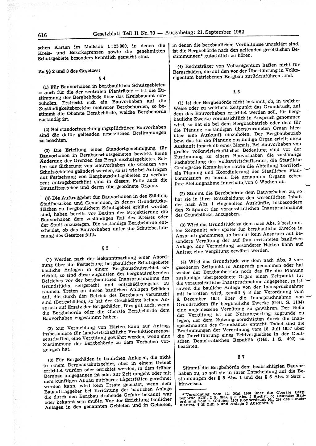 Gesetzblatt (GBl.) der Deutschen Demokratischen Republik (DDR) Teil ⅠⅠ 1962, Seite 616 (GBl. DDR ⅠⅠ 1962, S. 616)