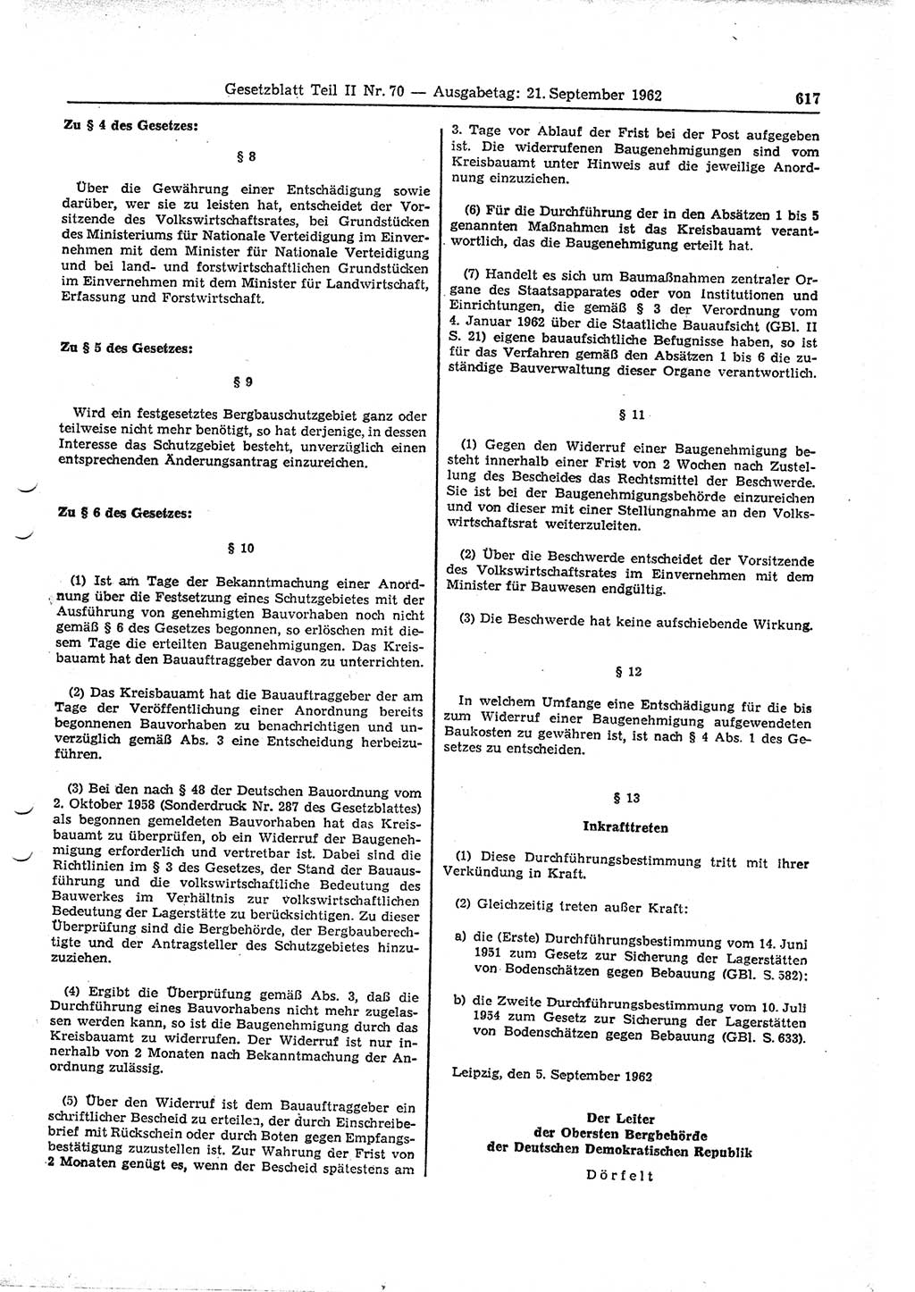 Gesetzblatt (GBl.) der Deutschen Demokratischen Republik (DDR) Teil ⅠⅠ 1962, Seite 617 (GBl. DDR ⅠⅠ 1962, S. 617)