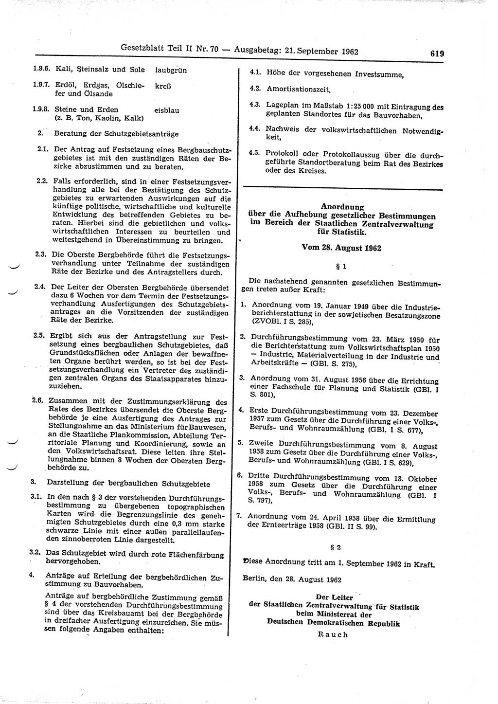 Gesetzblatt (GBl.) der Deutschen Demokratischen Republik (DDR) Teil ⅠⅠ 1962, Seite 619 (GBl. DDR ⅠⅠ 1962, S. 619)